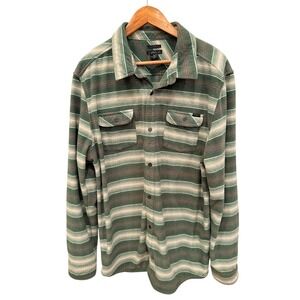 O'Neill Tailored Fit Fleece Shirt Jacket XXL Green Striped Snap Front Button Up